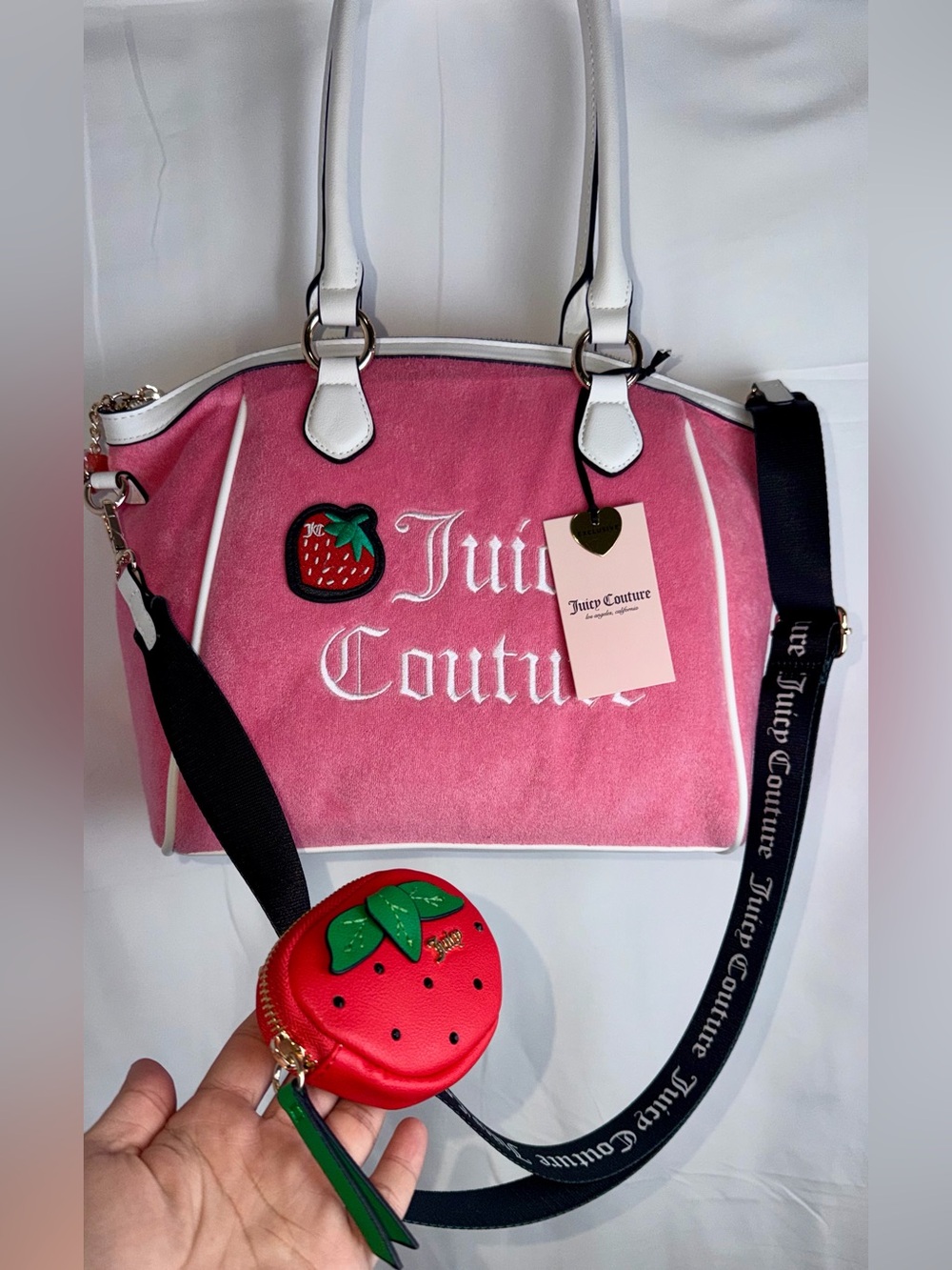 Juicy Couture Pink Shoulder Tote with Strawberry Coin Pouch